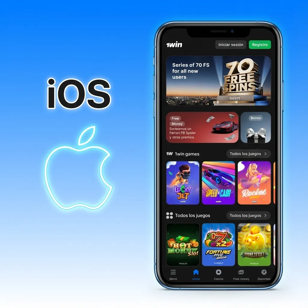 iPhone mostrando Safari con el sitio de 1win y el menú para agregar acceso directo a la pantalla de inicio