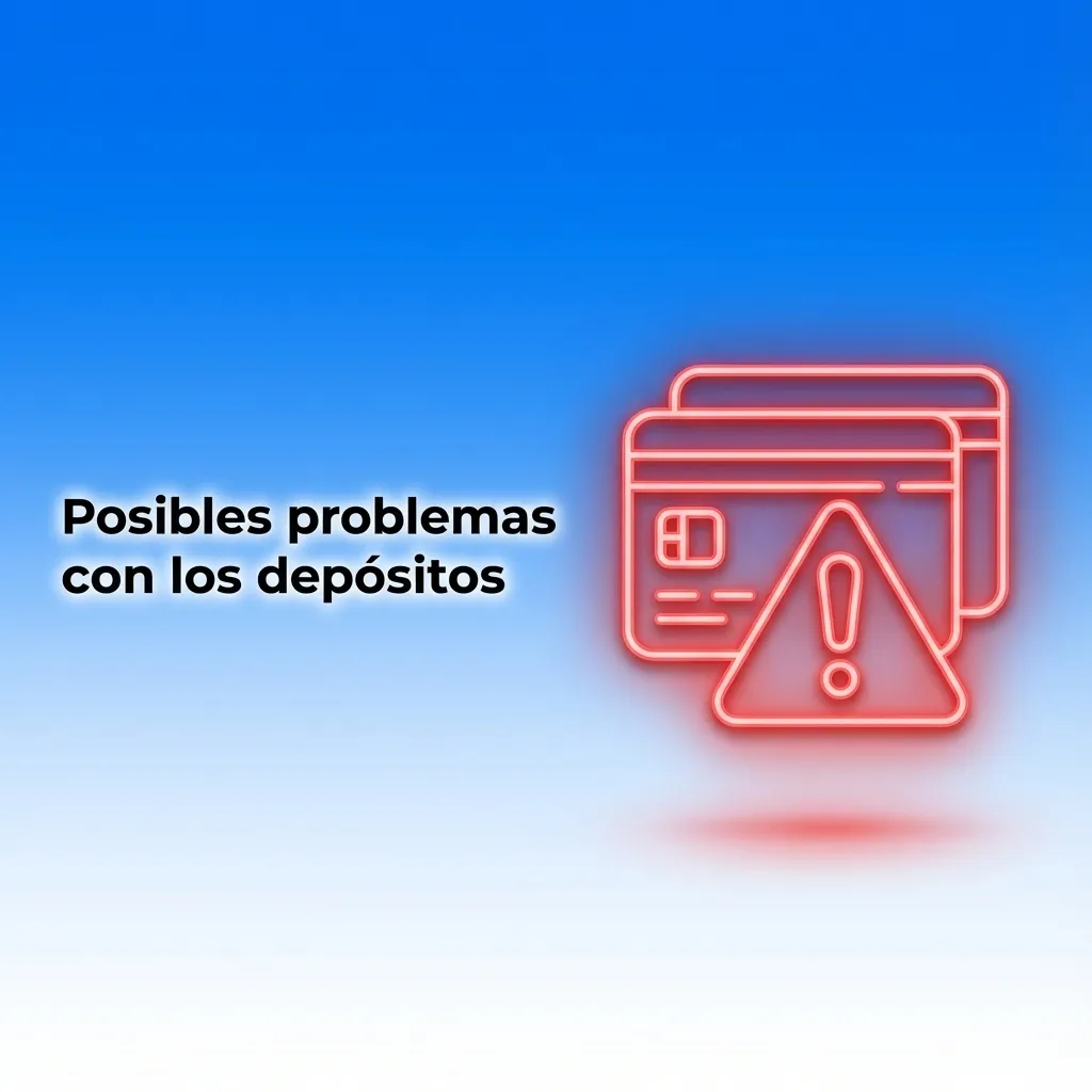 Ilustración de una persona revisando problemas de depósito bancario en su laptop, con iconos de alerta y tarjetas de pago
