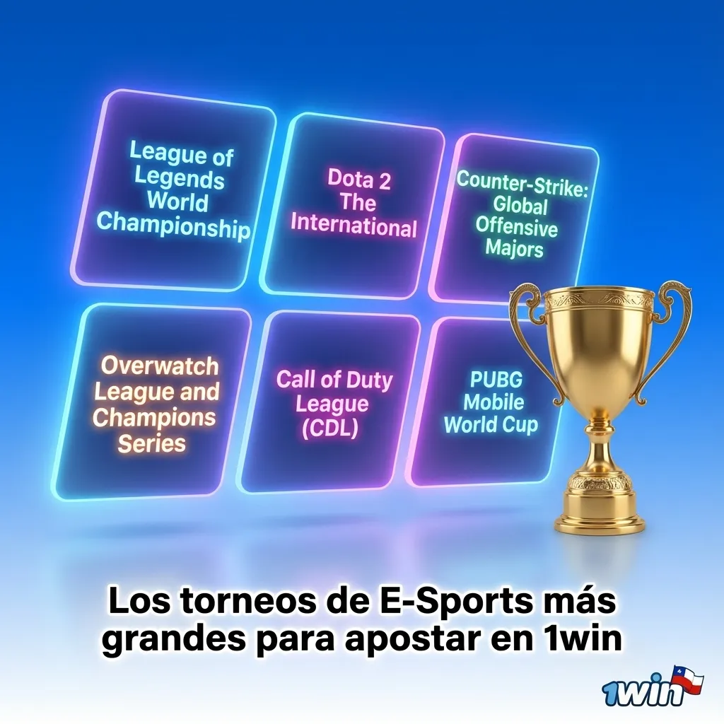 Tabla de torneos de e-sports populares para apostar en 1win, con juegos como Dota 2, CS2, LoL y Valorant